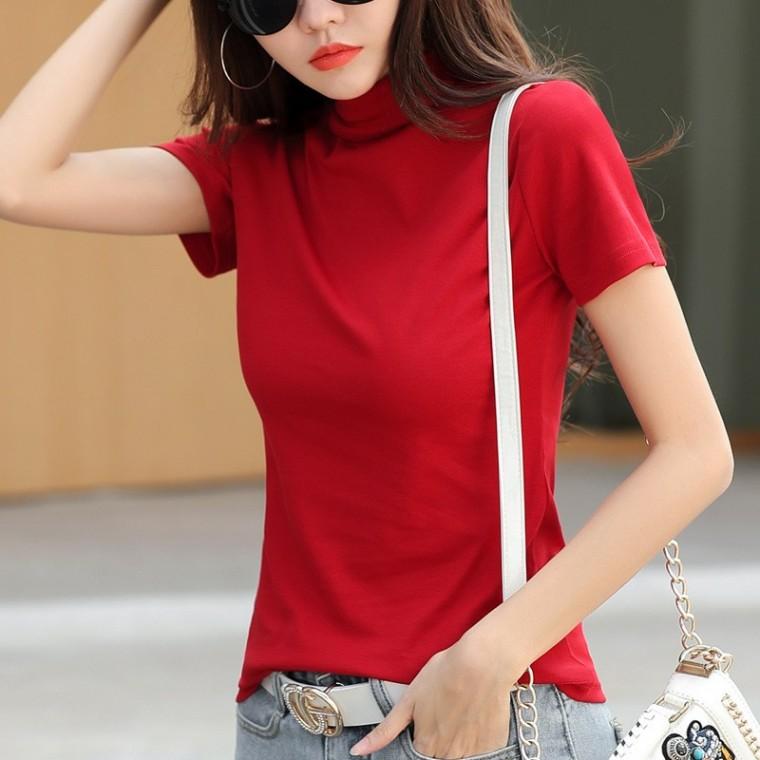 성숙미 반목 반폴라 여자 여성 슬림핏 반팔 반소매 티셔츠 S477