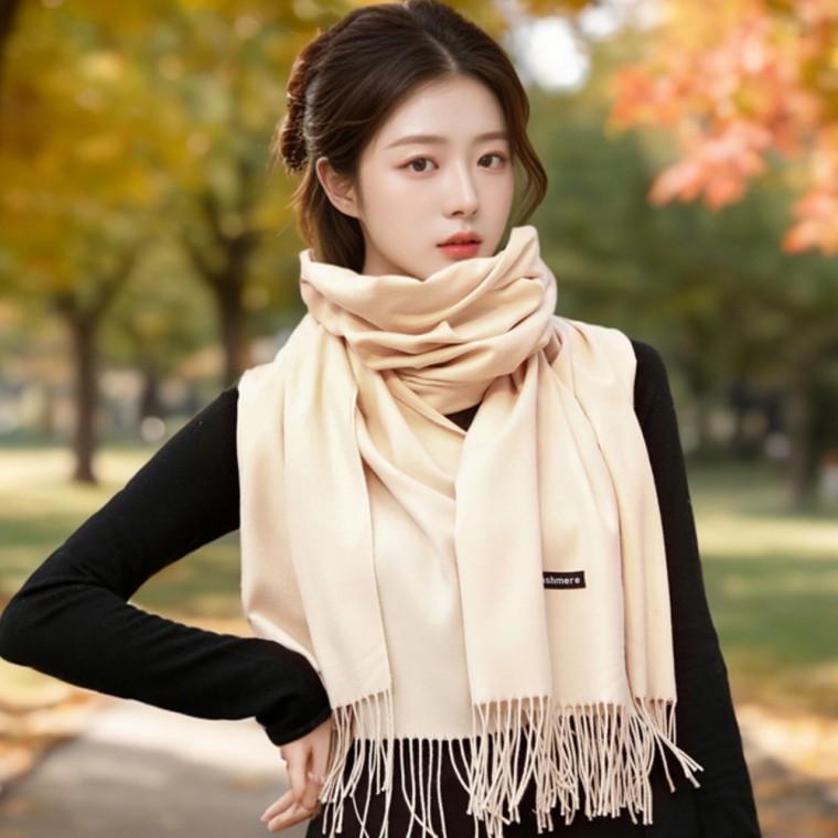 여성용 심플 무지 목도리 따뜻한 겨울용 니트 머플러