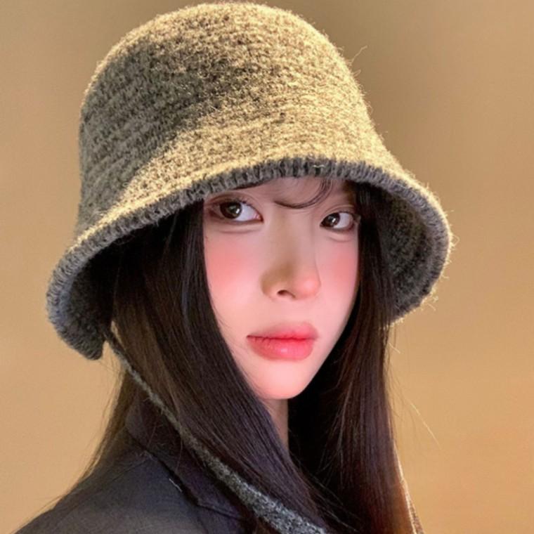 겨울 무지 니트 끈모자 포근한 버킷햇 따뜻한 모자