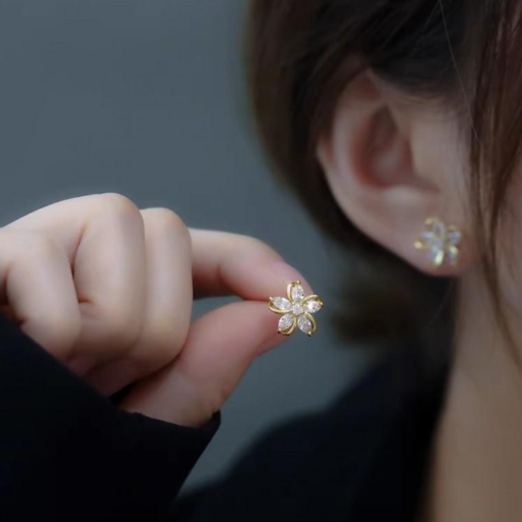 여성용 플라워 큐빅 귀걸이 봄 벚꽃 러블리 이어링