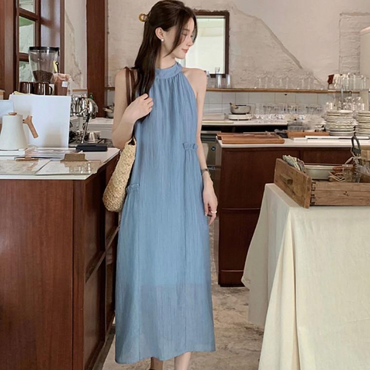 홀터넥 롱민소매 원피스 여름 휴양지룩