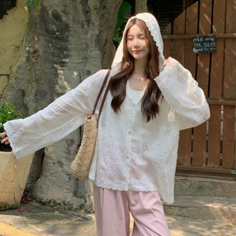 플라워 자수 시스루 여름 롱가디건