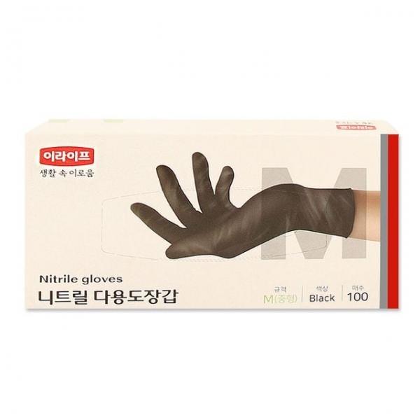 이라이프 니트릴장갑 M 100매 블랙 주방장갑 일회용장갑 미용장갑 위생장갑 니트릴위생장갑