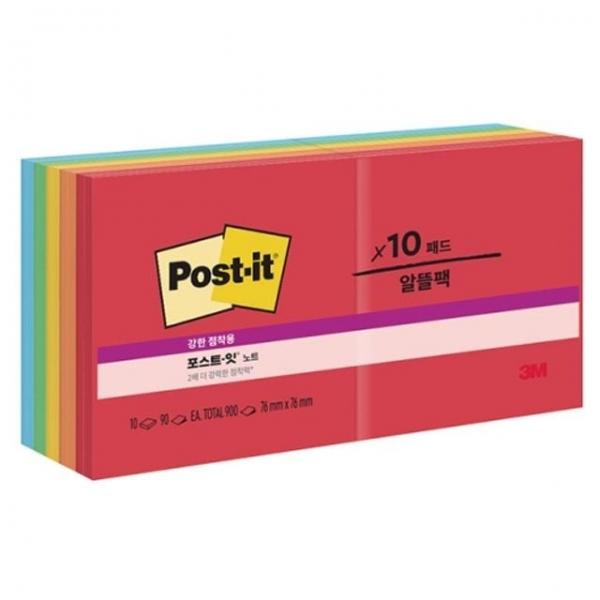 3M)포스트-잇 강한점착용 노트 멀티팩(654-10/플레이풀프라이머리즈) 노란메모지 사무실비품 휴대용