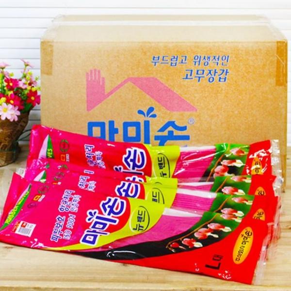 (BOX)마미손 고무장갑 뉴밴드 L 핑크 100켤레 식품용고무장갑 주방고무장갑 주방장갑 김장용고무장