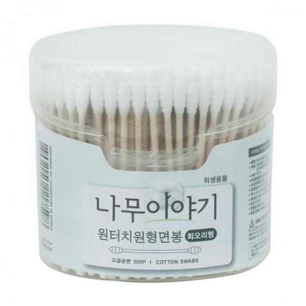 나무이야기 원터치 원형면봉 300p 회오리형 일회용 귀지 청소 업소용 목욕