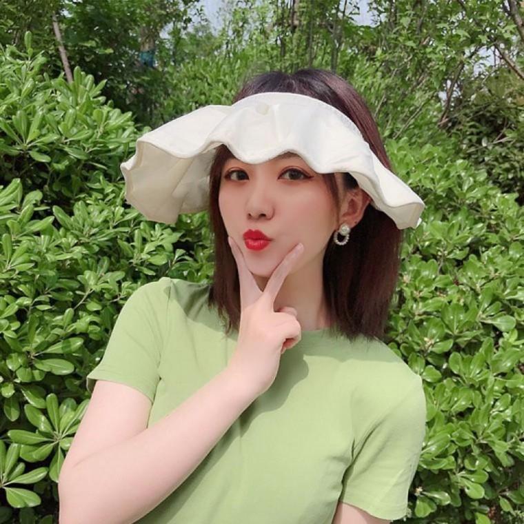 여성용 헤어밴드 겸용 썬캡 베이지색 UV 차단 모자