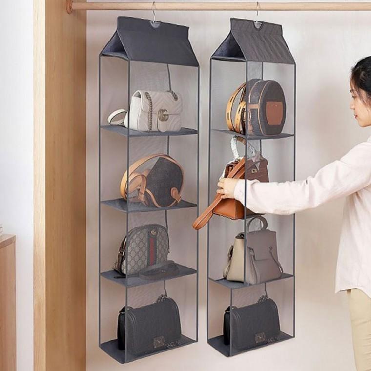 명품 가방 정리함 4단 수납 정리함 그레이 텐션 50L