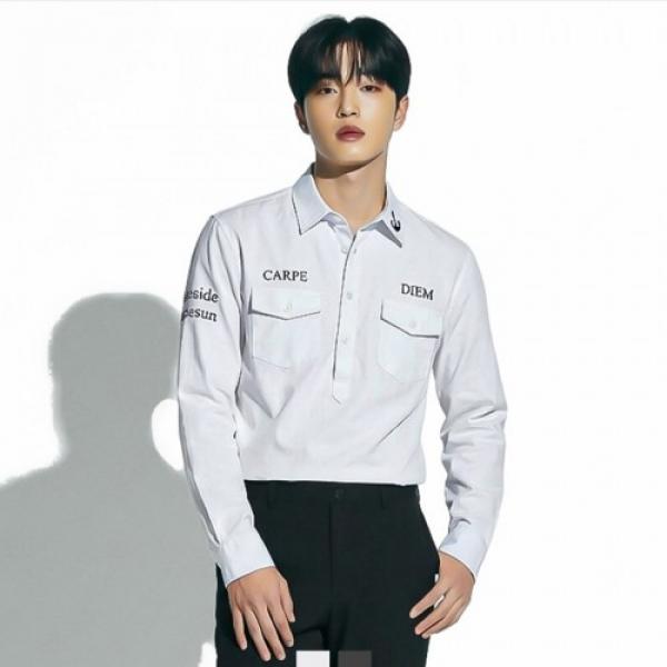 남성 앵커자수 포켓 스트릿 오버핏 긴팔셔츠