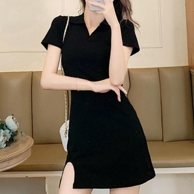 여성 여름 데일리 캐주얼 브이넥 카라 반팔 미니 원피스