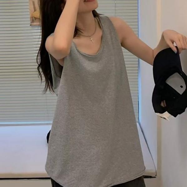 루즈핏 그레이 민소매 티셔츠