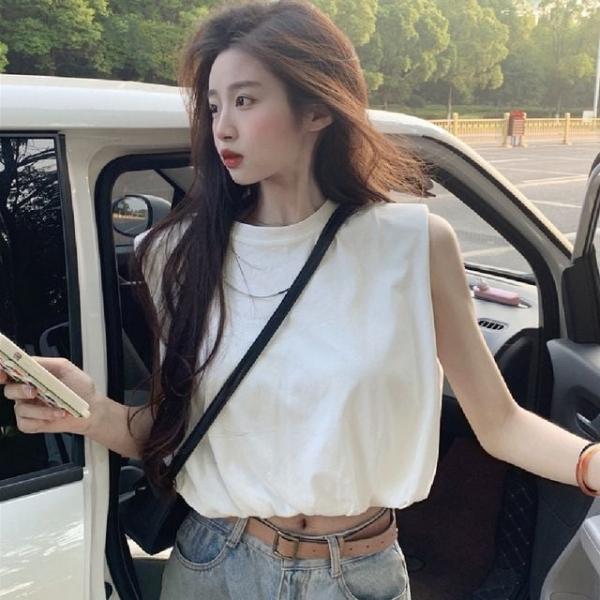 크롭 민소매 티셔츠