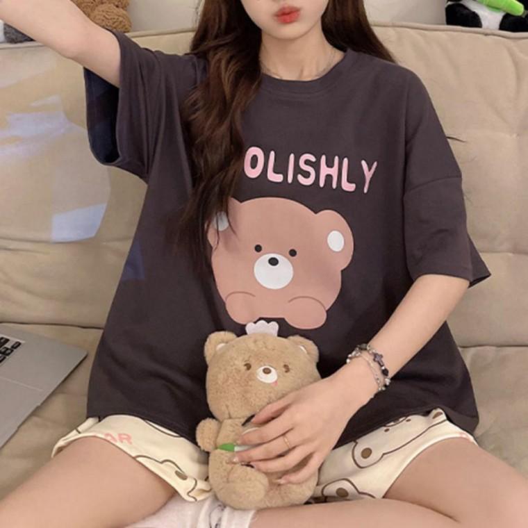 여성 여름 초코베어 반팔 잠옷 홈웨어 파자마 세트