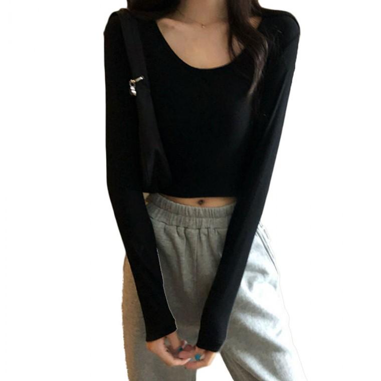 세미크롭티 여성 인기 무지 데일리 티셔츠 긴팔티