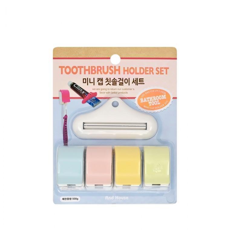 AndHouse 미니 캡 칫솔걸이 세트 (홀더4P+치약짜개) 흡착식 거치대 욕실용품