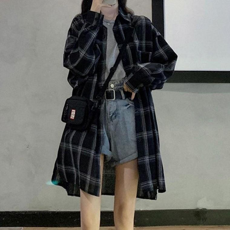 롱셔츠 체크 캐주얼 언발기장 옆트임 아우터 루즈핏남방 오버핏셔츠 여자남방