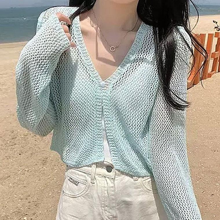망사 니트 크롭 루즈핏 가디건 여름 데일리 겉옷