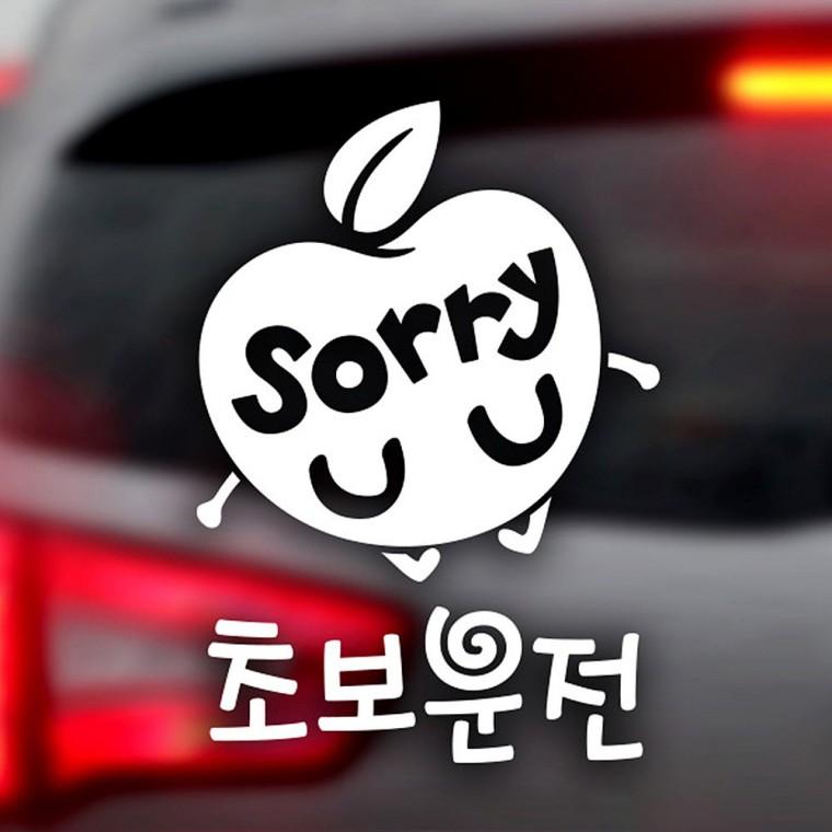 Sorry 초보운전 사과 반사시트지 자동차스티커