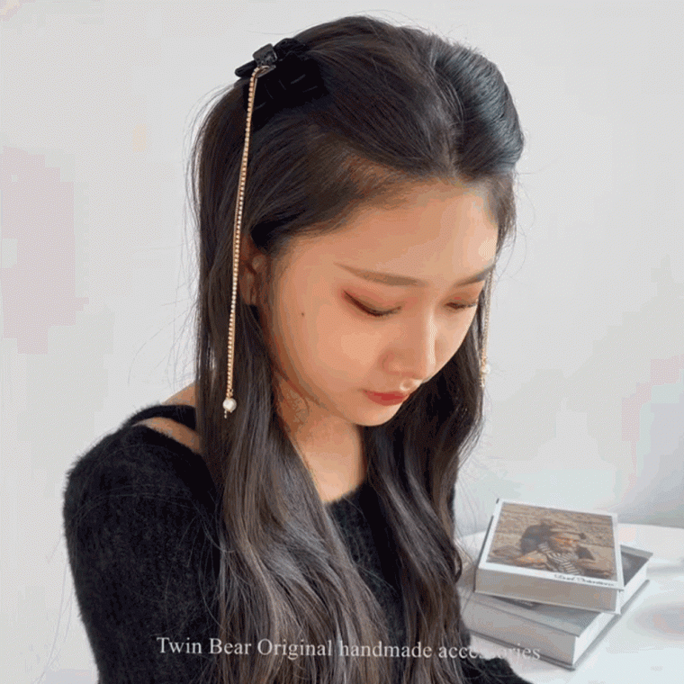 2p 두줄 드롭 미니 집게핀 큐빅 헤어핀 헤어피스 머리핀