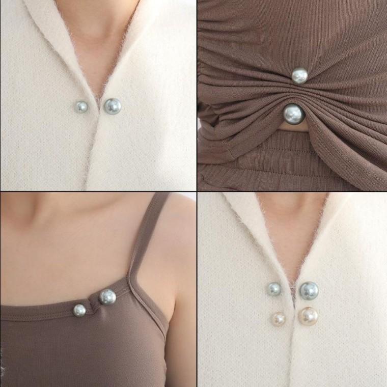 더블 진주 오픈방지 매너 브로치 레이디 단추 옷핀 고정핀