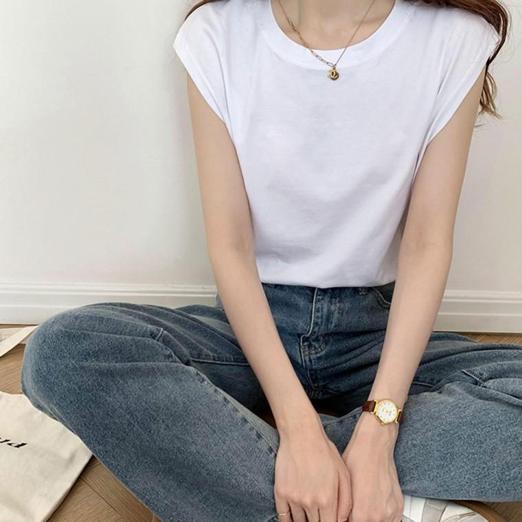 여성 민소매 루즈핏 탑 티셔츠