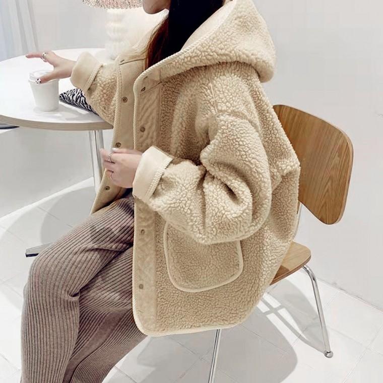 [큰손할인] 플러피 후드아우터 자켓 후리스 후드집업 따뜻한 덤블퍼 양털 귀여운 루즈핏 뽀글이 부들 겨울