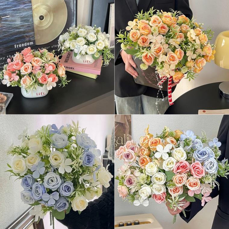 [큰손할인] 설렘꽃다발 플라워 부케 조화 인테리어 졸업식 인조 장미 로즈 센터피스 웨딩 장식 바구니