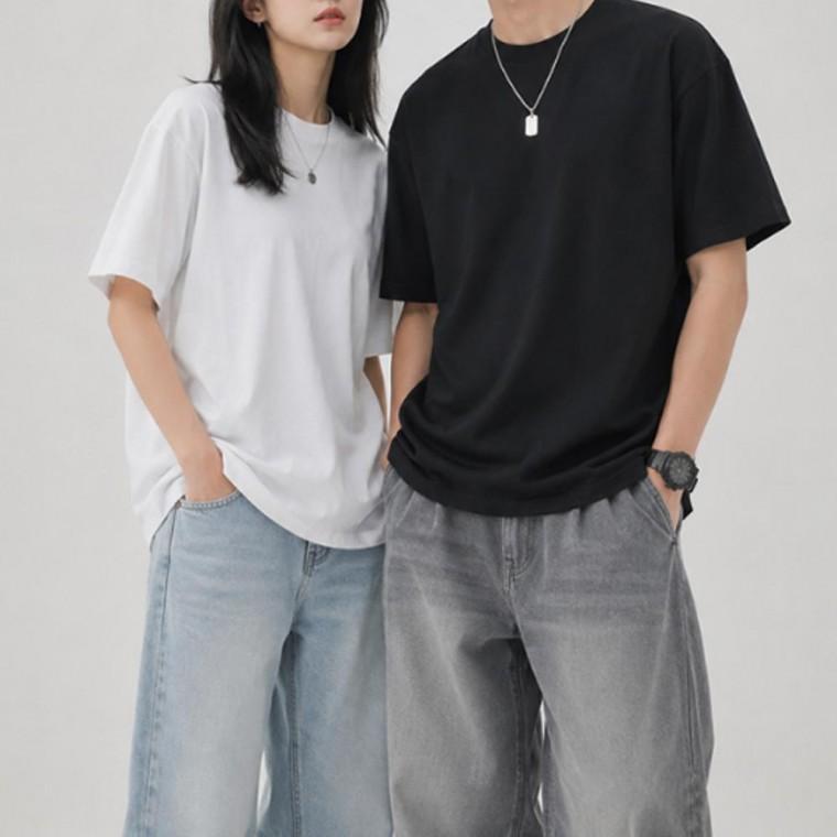 남녀공용 데일리 무지 티셔츠 라운드 순면 반팔티셔츠