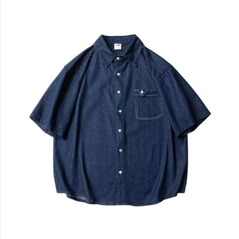 남성 오버핏 린넨 데님 셔츠 데일리 스톤 워싱 반팔