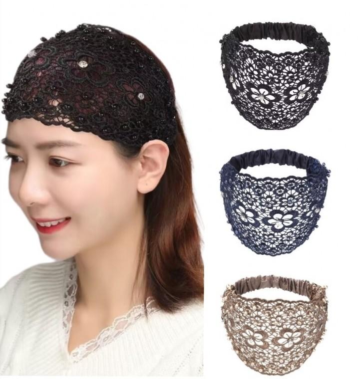 중년 여성 비니 조리 레이스 두건 주방 세안 반다나 헤어밴드
