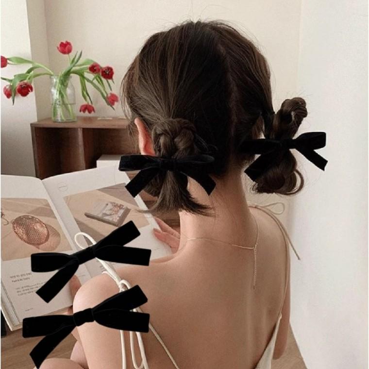 [당일배송] 벨벳 블랙 리본 옆머리 고급 포인트 머리핀 미니 집게핀