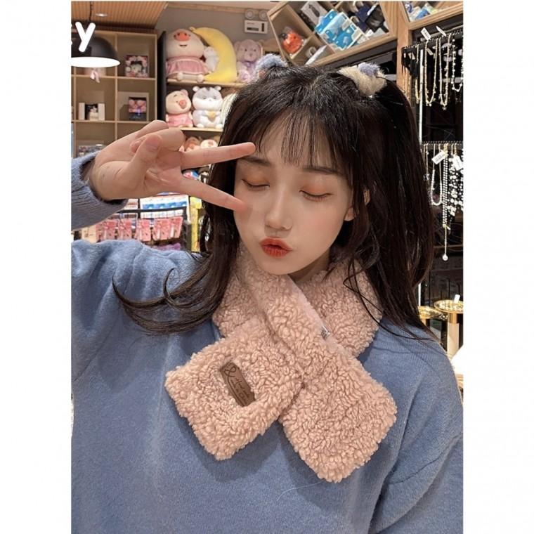[당일배송] 겨울 뽀글이 가죽라벨 퍼 숏 쁘띠 목도리 머플러 스카프