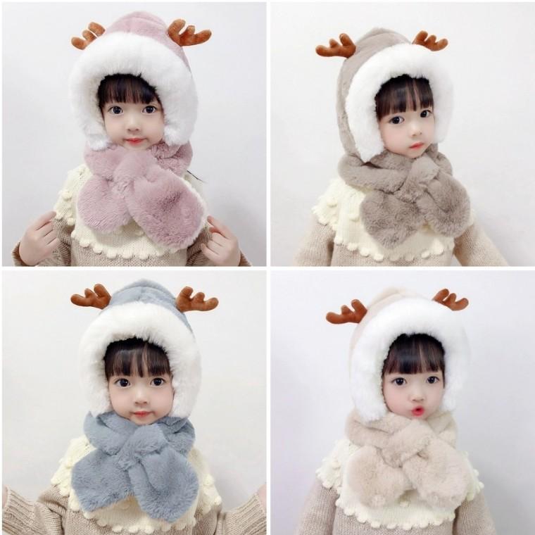 사슴 퍼 워머 유아 어린이 아동 겨울 방한 따뜻한 모자 워머 귀도리 4컬러
