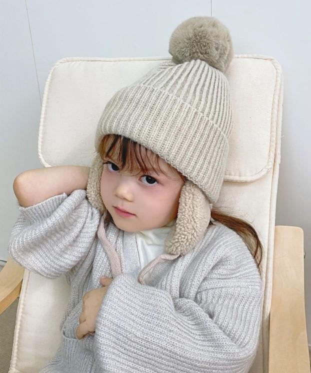 아동 유아 털방울 골지 귀달이 방한 모자