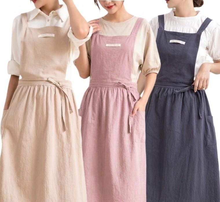 파스텔 원피스 앞치마 어린이집 유치원 공방 커피숍 바리스타 북유럽 치마 린넨앞치마
