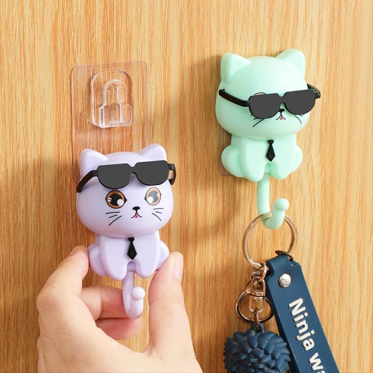[싸더라] 귀여운 고양이 다용도걸이 벽부착형 무타공 열쇠고리 옷걸이