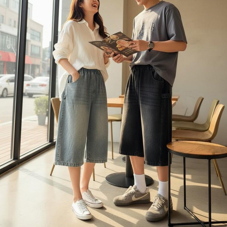 바일라 남녀공용 사이드 스냅 데님 버뮤다 SD-260616