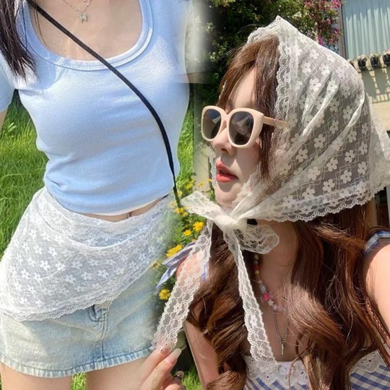 시스루 플라워 레이스 헤어두건 멀티 스카프 URD-1009411