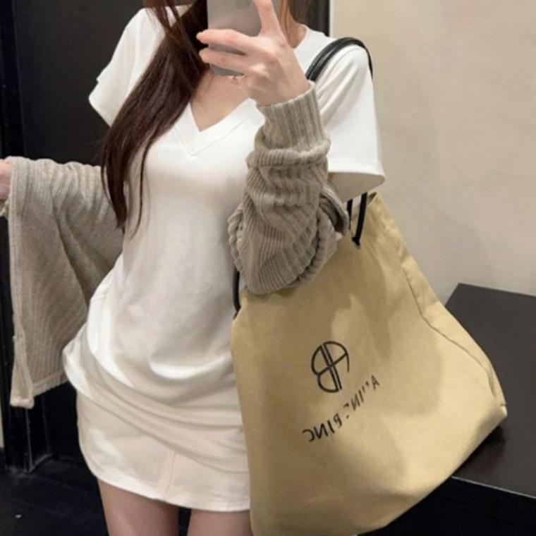 브이넥 반팔 롱 티셔츠 JSC-1009983