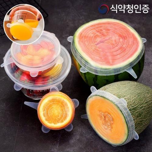 남은음식 보관용 완벽밀봉 실리콘 요술뚜껑 6종세트 실리콘 뚜껑 커버 랲 덮개