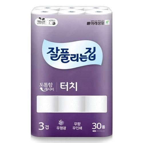 미래생활 잘풀리는집 깨끗한 3겹 터치 화장지 30롤 10프로 더 도톰한 휴지