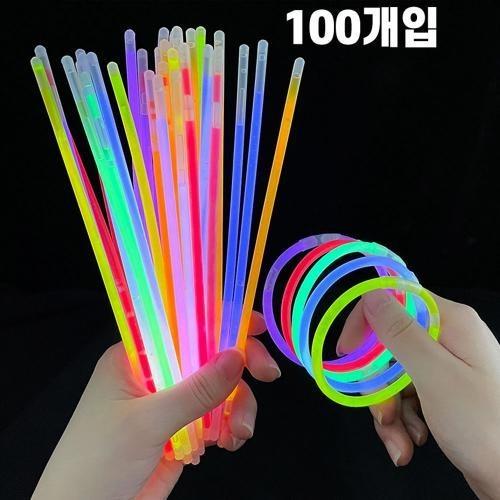 야광스틱 팔찌 100개입 세트 야광막대 형광 야광팔찌 응원 할로윈 파티 콘서트 야광밴드 야광봉
