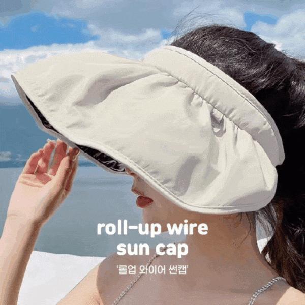 [덥석덥석] 롤업 와이어 썬캡 헤어밴드 겸용 밀짚 여자 선캡 썬캡 모자