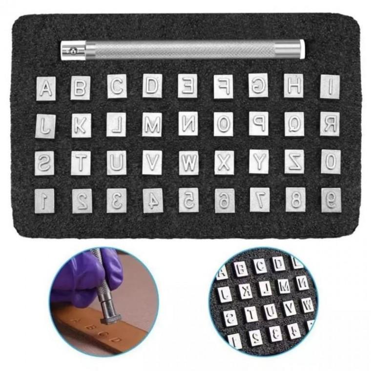 6.5mm 가죽 공예 각인 펀치 DIY 알파벳 숫자 이니셜 세트