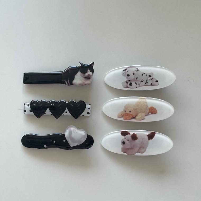 헤어핀 헤어삔 옆머리 아크릴 강아지 고양이 동물 기본 머리핀 머리삔 비비드 컬러