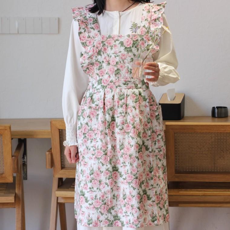 장미 꽃 플라워 앞치마 린넨 면 바리스타 모던 주방 카페 미용실 미술 어린이집 유치원 신혼부부 집들이
