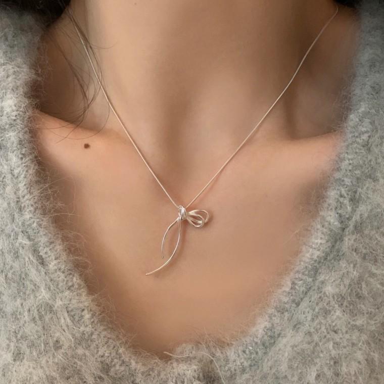 리본 발레코어 패션 목걸이 데일리 실버 메탈 시크한 파티 공연 크리스탈 목걸이 초커 무대 화려한