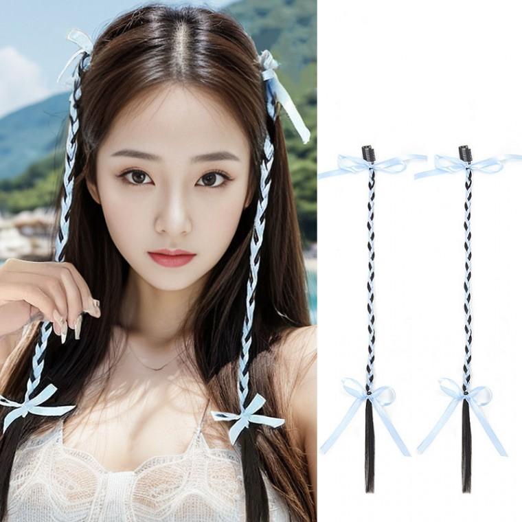 리본 똑딱핀 발레코어 컬러 꼬임 헤어피스 가발 조각 조각머리 연예인 고무줄 부분가발 붙임머리