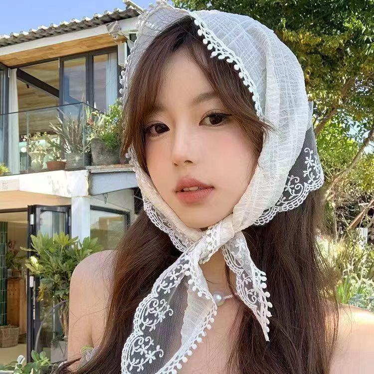 레이스 반다나 두건 머리띠 패션 키치한 휴양지룩 니트커치프 아이돌 공연 히피룩 헤어스카프
