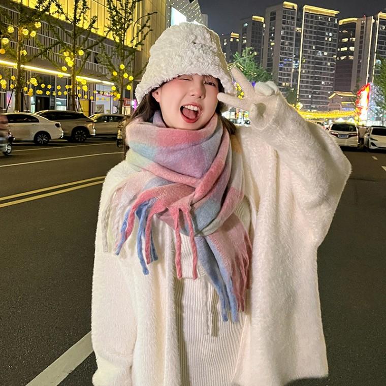 버전2 목도리 머플러 스카프 울 빅사이즈 체크 폭신한 가을 겨울 방한 용품 무지